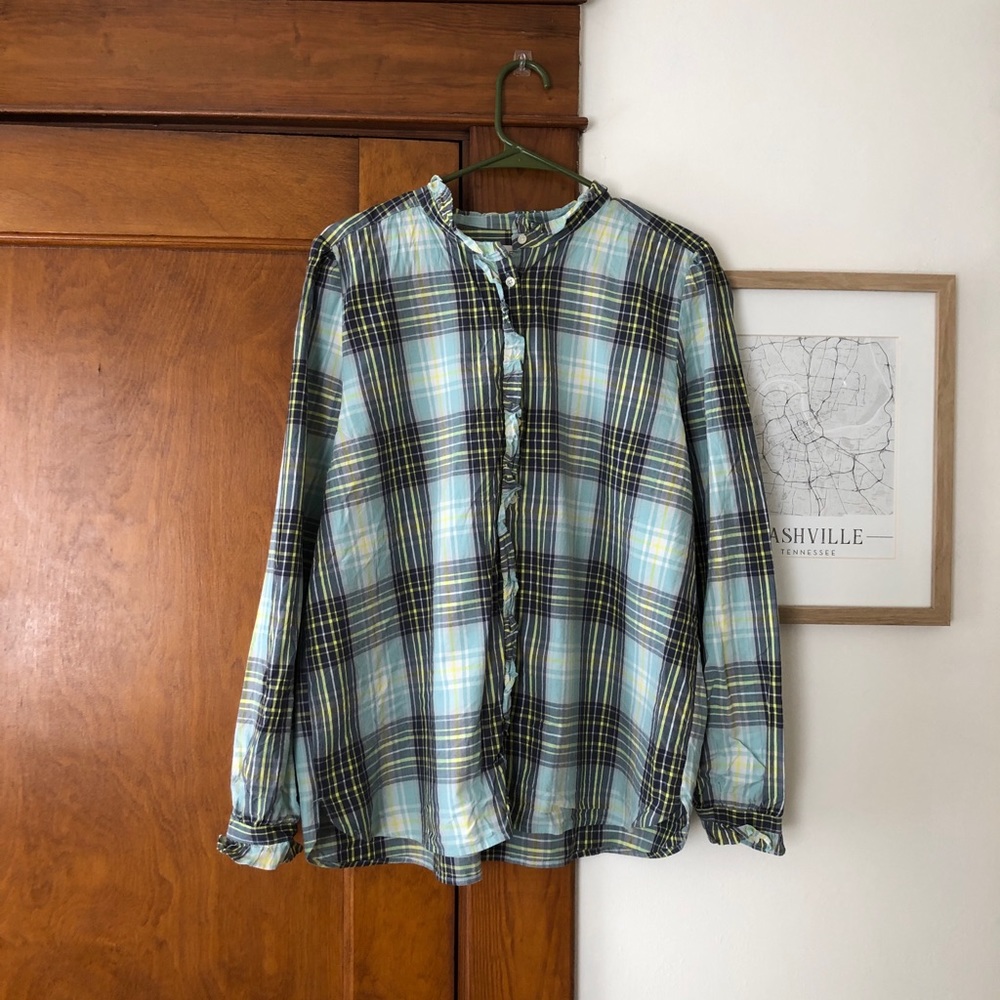 LOFT size XL blue and green plaid blouse